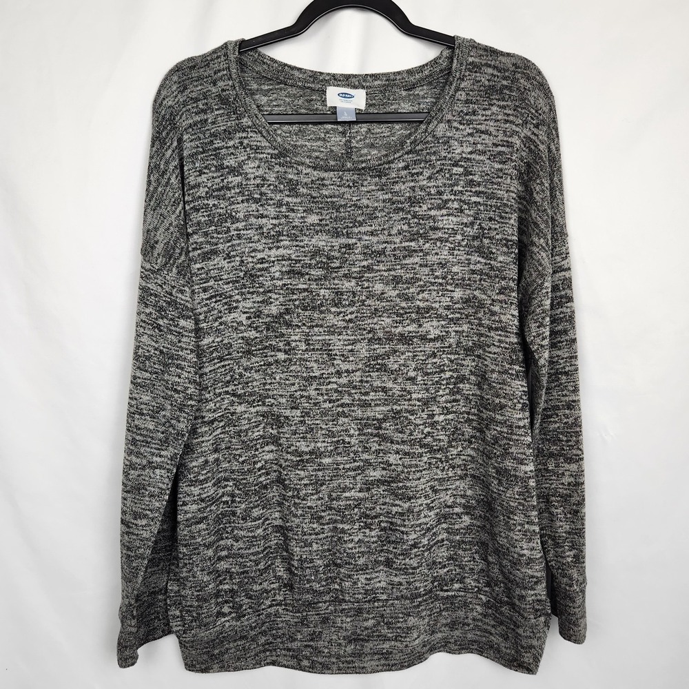 Old Navy Womens Long Sleeve Shirt Heathered Gray Stretch Size Large Round‎ Neck